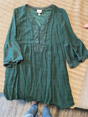 Knox Rose Teal Green Crochet-Trim Tunic Dress